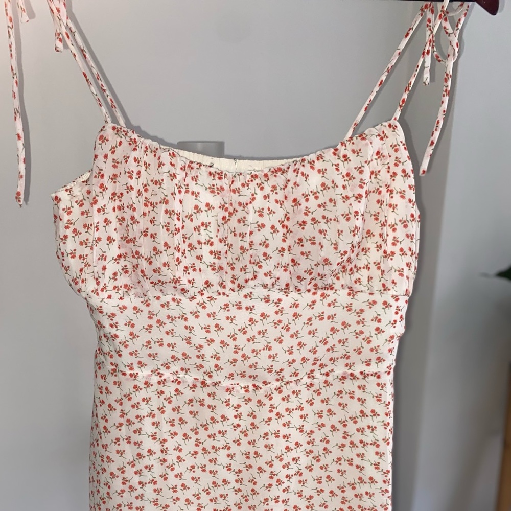 Lush Ivory Red Disty Tie Shoulder Dress